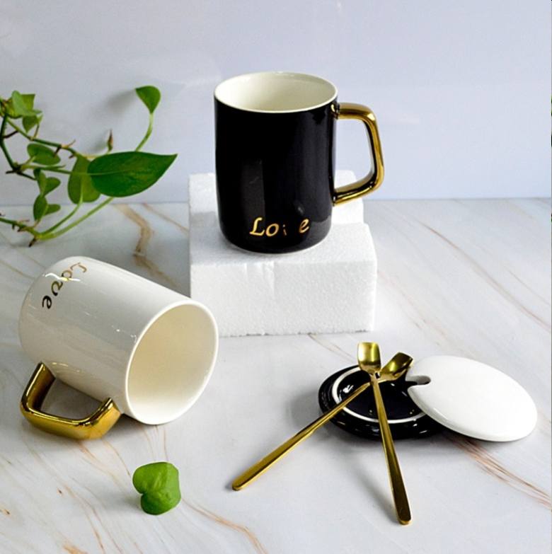 Ceramic Cup with Gold plated handle (380ml)(13 oz)
