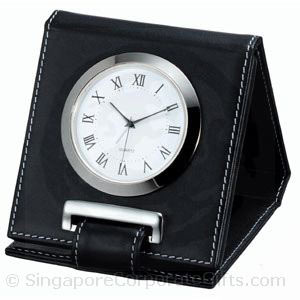 Designer Metal Travel Alarm Clock with Leather Casing