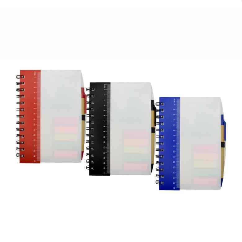 Ruler Notebook with Sticky Notes & Pen [White Cover]