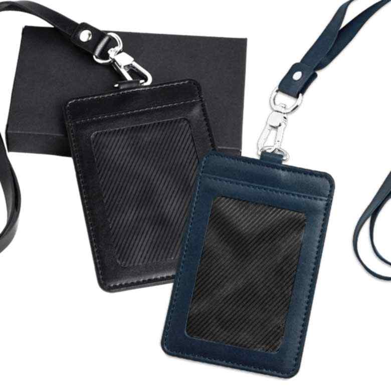 Leather ID Pass Holder with Lanyard
