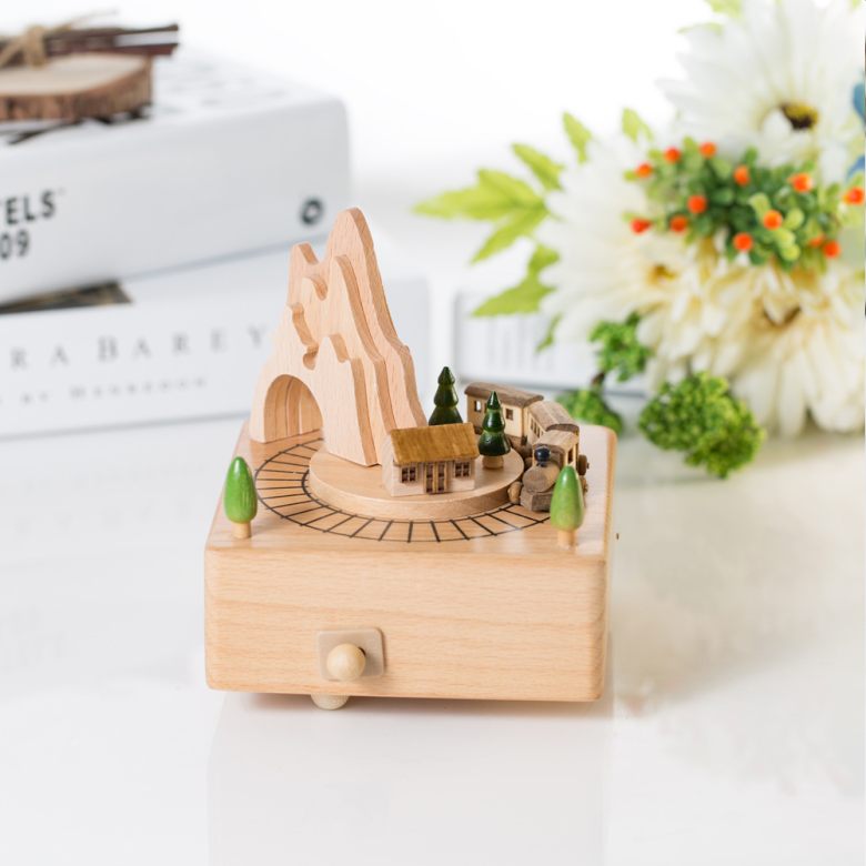 Village and Car Wooden Music Box