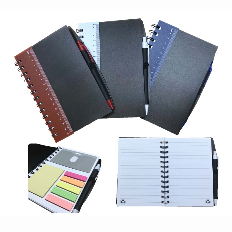 Ruler Notebook with Sticky Notes & Pen [Black Cover]