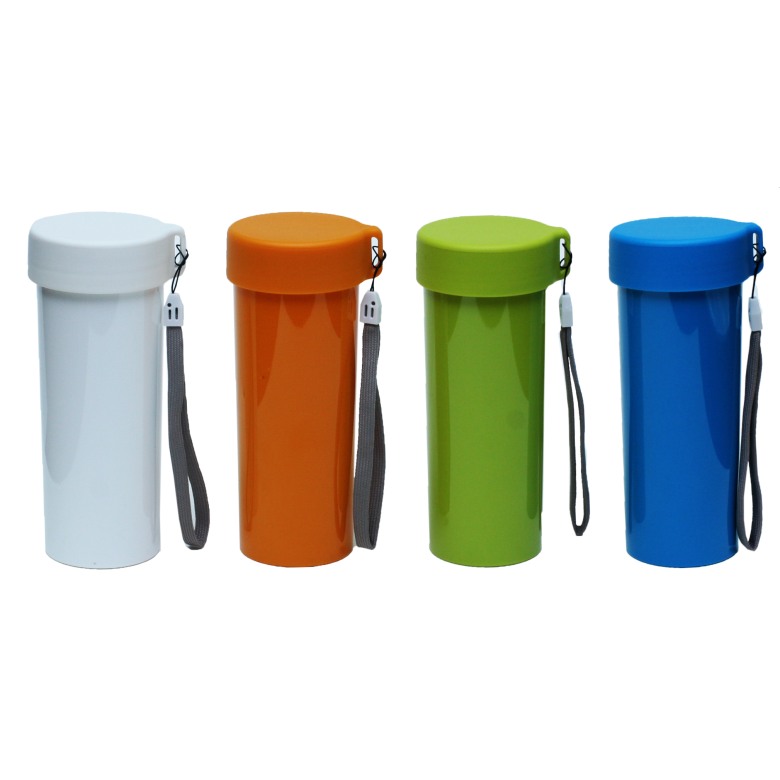 Single wall plastic interior with screw lid and strap (10 oz)