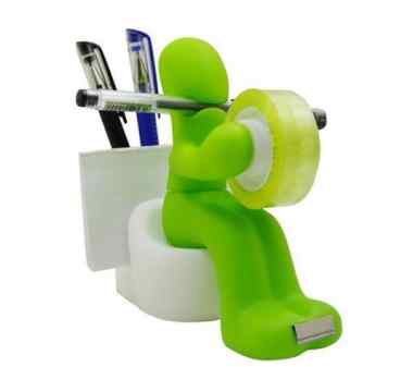 Sitting Man Tape Dispenser cum Pen and Paper Clip Holder