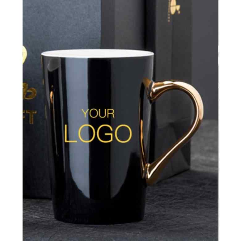 V Shaped Ceramic Cup with Gold plated handle (420ml)z)