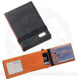 Black/Orange PU Multi-Card Organizer with Plastic Sleeve