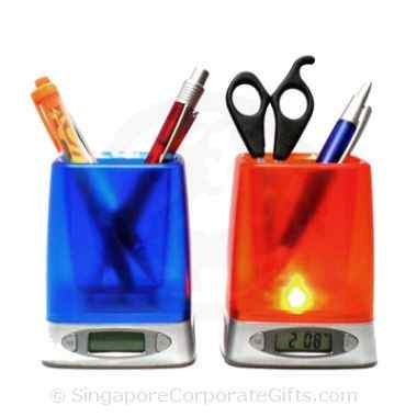 Pen Holder with Digital Clock, Calendar, Thermometer (Silver)